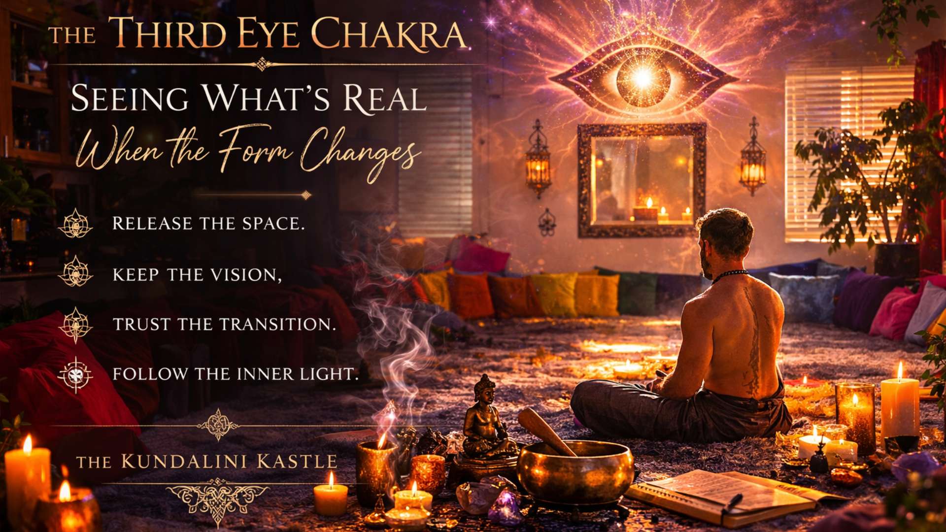 Third Eye Chakra symbol with radiant energy, representing inner sight and intuition.